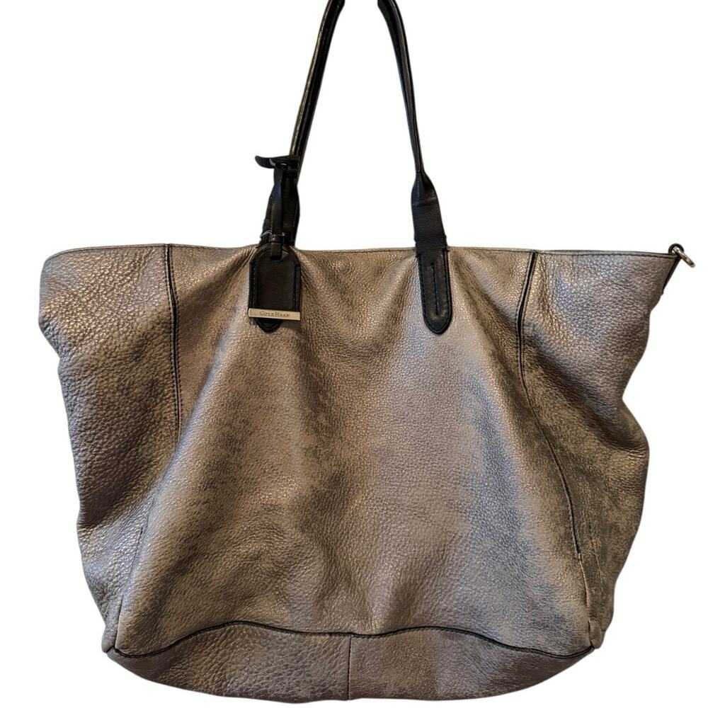 Cole Haan Pebbled Leather Top Handle Tote Bag Distressed Metallic Pewter
